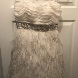 Crystal & Feather Strapless Evening Gown