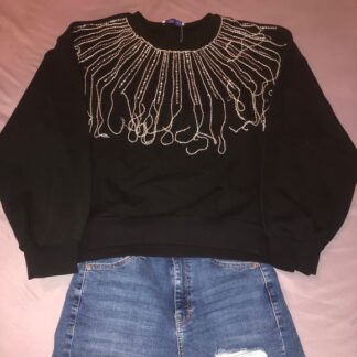 Zara Rhinestone Embellished Short Sleeve Sweater
